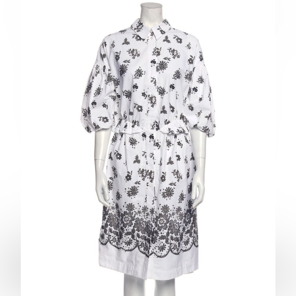 Simone Rocha White and Black Midi Dress with Bishop Sleeves